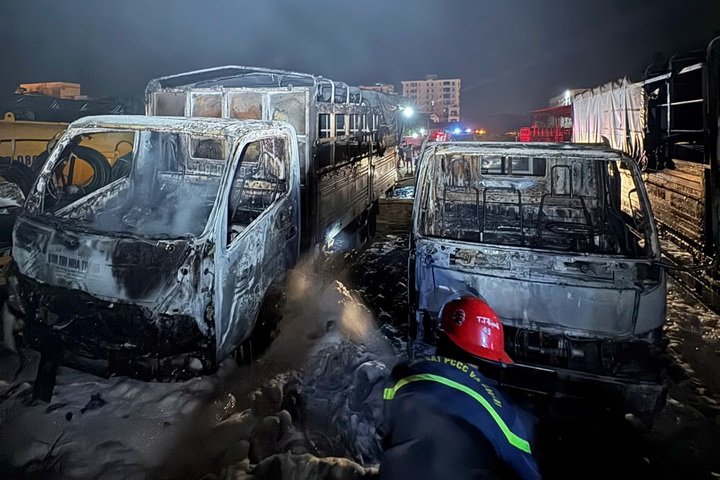 Several cars destroyed in overnight fire at Nha Trang car park - 1