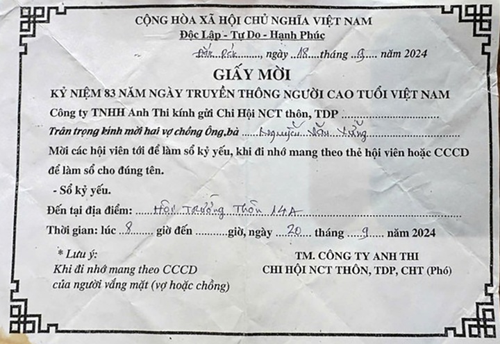 Làm rõ thông tin làm bảng vinh danh hội viên Hội Người cao tuổi có thu tiền - 2 Làm rõ thông tin làm bảng vinh danh hội viên Hội Người cao tuổi có thu tiền - 2