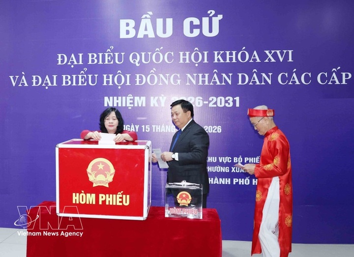 Party, State leaders join Hanoi voters in Election Day - 1