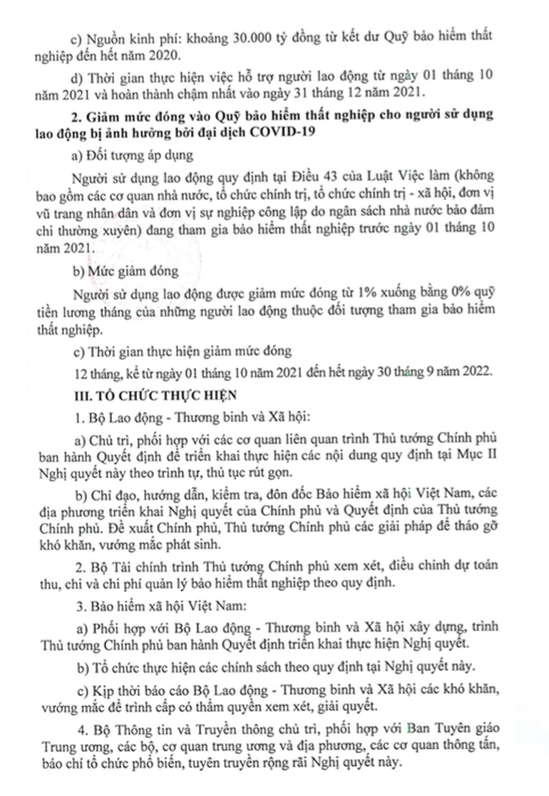 Toàn văn Nghị quyết của Chính phủ về gói hỗ trợ từ Quỹ Bảo hiểm thất nghiệp - 3 Toàn văn Nghị quyết của Chính phủ về gói hỗ trợ từ Quỹ Bảo hiểm thất nghiệp - 3
