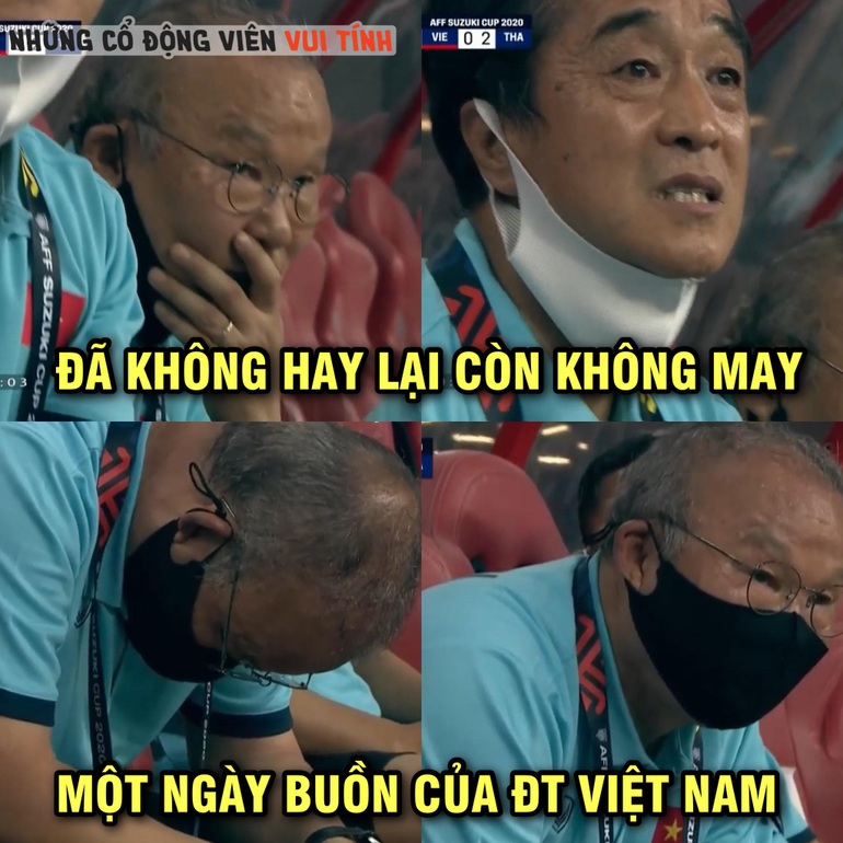Nỗi buồn của ban huấn luyện đội tuyển Việt Nam trong một ngày mà dường như mọi thứ đều chống lại tất cả chúng ta (Ảnh: Những cổ động viên vui tính).
