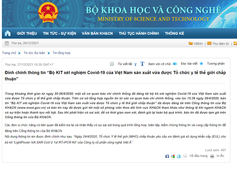 Bộ KHCN đính chính thông tin sai sự thật về Kit test của Việt Á - 2