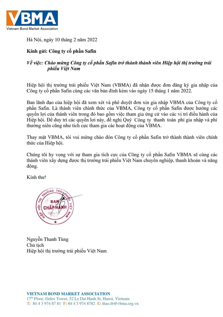 Safin gia nhập Hiệp hội Thị trường Trái phiếu Việt Nam - 1 Safin gia nhập Hiệp hội Thị trường Trái phiếu Việt Nam - 1