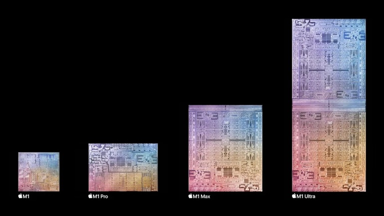 M1 Ultra sẽ là sự kết hợp của 2 chip M1 Max, với hiệu suất mạnh gấp 8 lần thế hệ chip M1 đầu tiên (Ảnh: Apple).