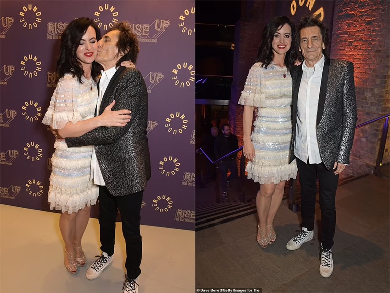 Happy image of U80 artist Ronnie Wood with his 31-year-old wife - 1