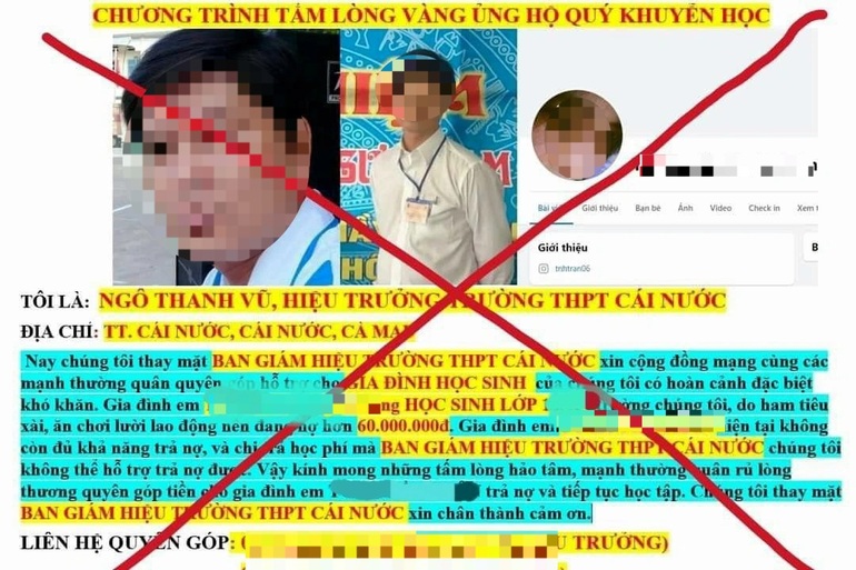 Mượn danh hiệu trưởng kêu gọi quyên góp giúp gia đình học sinh nợ nần - 1 Mượn danh hiệu trưởng kêu gọi quyên góp giúp gia đình học sinh nợ nần - 1