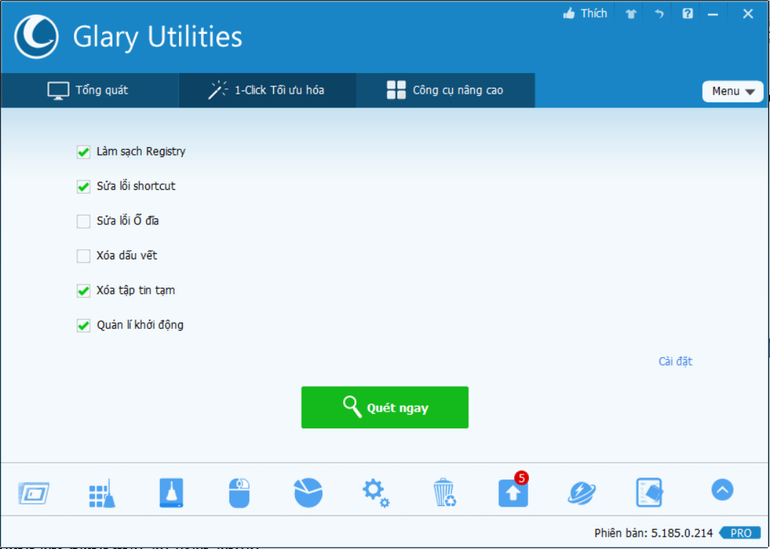 Glary Utilities Pro có giao diện hoàn toàn bằng tiếng Việt và cho phép người dùng tối ưu hệ thống chỉ bằng một cú kích chuột. Glary Utilities Pro có giao diện hoàn toàn bằng tiếng Việt và cho phép người dùng tối ưu hệ thống chỉ bằng một cú kích chuột.