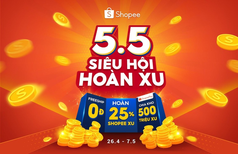 Shopee tung loạt ưu đãi hấp dẫn duy nhất trong chương trình 5.5 Siêu Hội Hoàn Xu