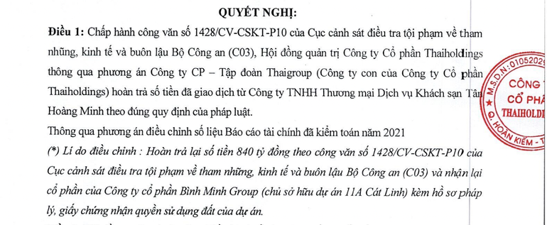 Thaiholdings trả 840 tỷ đồng cho Tân Hoàng Minh, nhận lại đất kim cương - 1