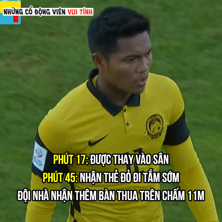 Cầu thủ đen đủi nhất của đội tuyển U23 Malaysia (Ảnh: Những cổ động viên vui tính).