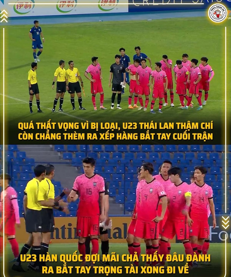 U23 Thái Lan có phản ứng không đẹp sau khi bị loại khỏi giải đấu (Ảnh: Troll bóng đá).