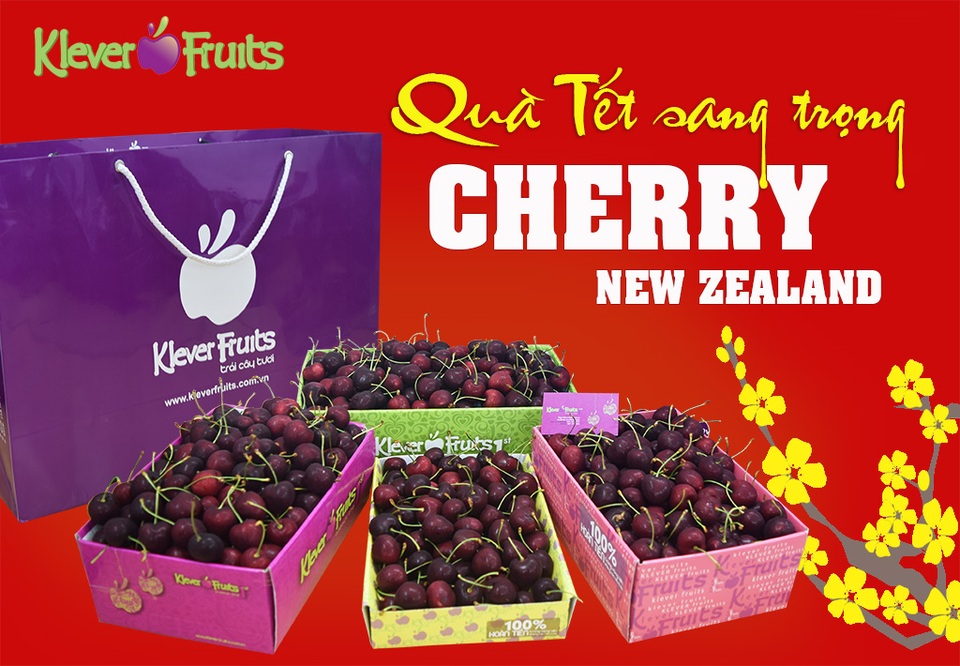 Đa dạng các mẫu hộp quà cherry biếu tặng ngày Tết được đông đảo khách hàng lựa chọn (Ảnh: Klever Fruits)