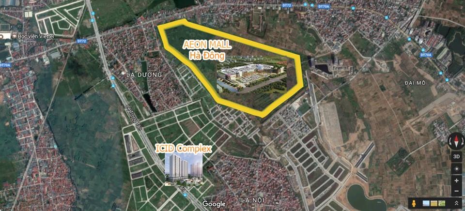 Sắp xuất hiện chung cư giá chỉ 1 tỷ đồng cạnh Aeon Mall Hà Đông - 1 Vị trí Aeon Mall Hà Đông và ICID Complex qua màn hình vệ tinh