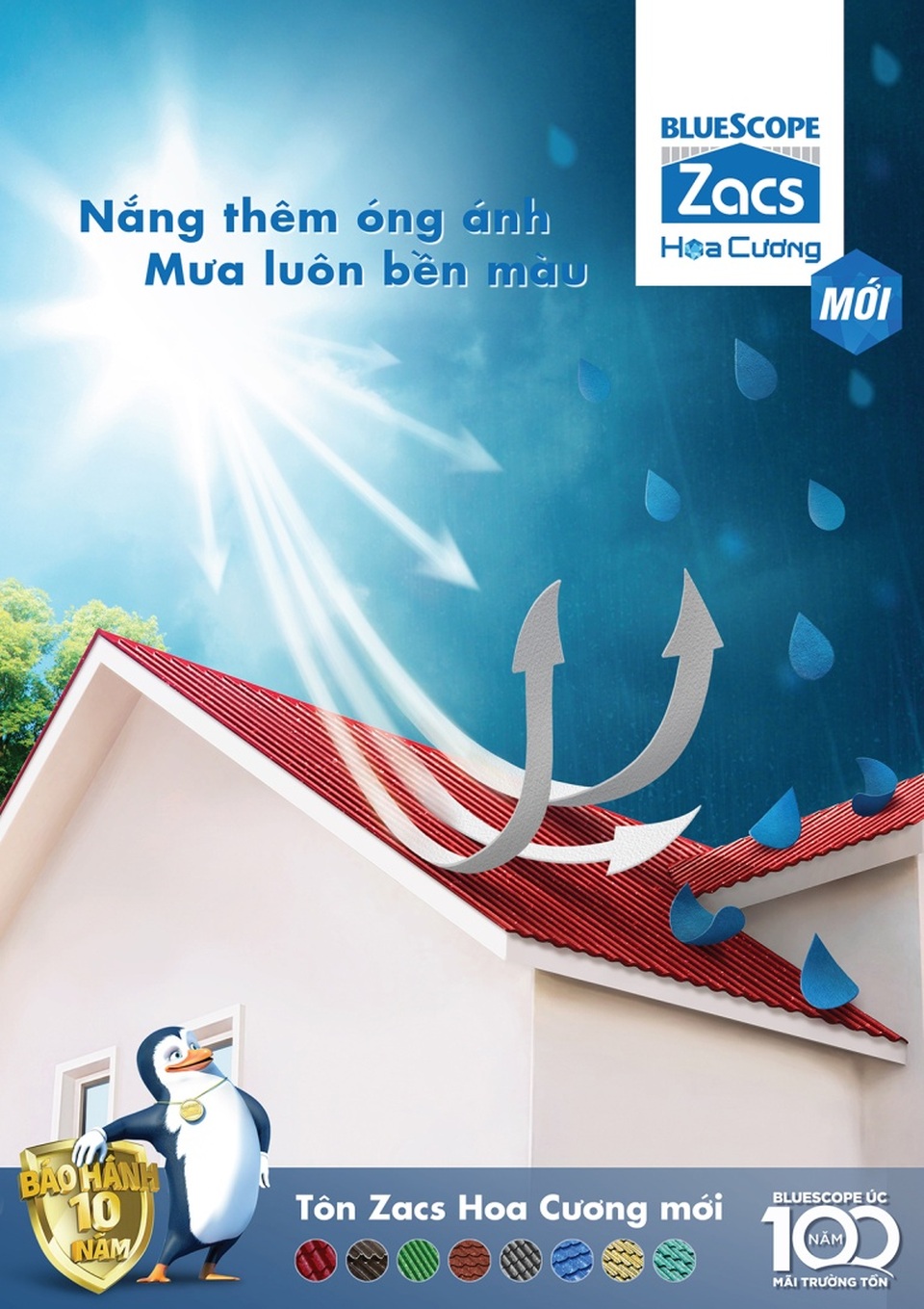 Tôn lợp công nghệ cao: Đẹp sang trọng, mát vượt trội - 2 Nắng mưa chẳng là gì ngoài việc êm dịu lướt qua làm óng thêm vẻ đẹp của mái nhà. Với tôn Zacs Hoa Cương, bạn yên tâm vì vẻ đẹp ấy mãi bền chắc theo thời gian mà còn giảm nhiệt đến 5 độ C.
