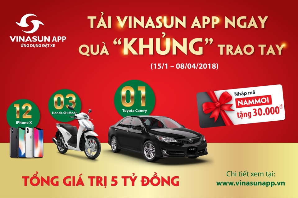 Năm mới đi taxi miễn phí, trúng quà "khủng" cùng Vinasun App - 2 Năm mới đi taxi miễn phí, trúng quà "khủng" cùng Vinasun App - 2