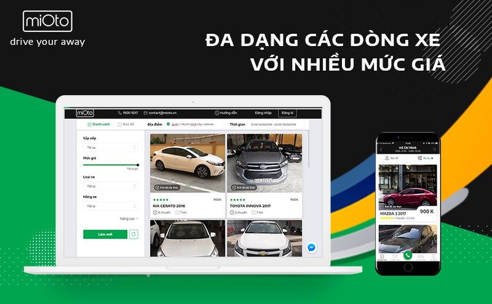 Ứng dụng Mioto – Mô hình “Airbnb” trong lĩnh vực thuê xe ô tô tại Việt Nam - 2 Đa dạng các dòng xe từ cao cấp đến bình dân, với nhiều mức giá khác nhau từ các chủ xe để khách hàng có thể lựa chọn.