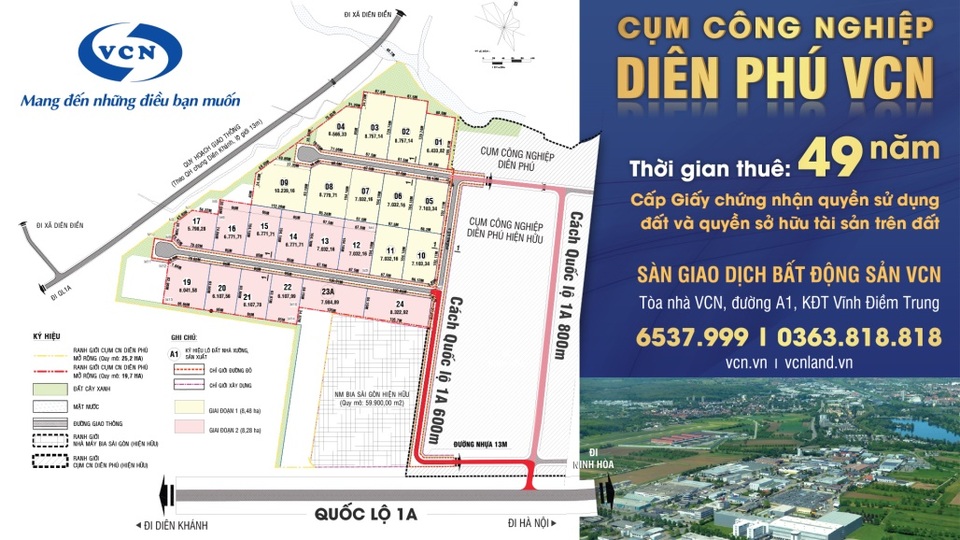 Hình ảnh bản đồ cụm công nghiệp Diên Phú VCN giai đoạn 1 và 2