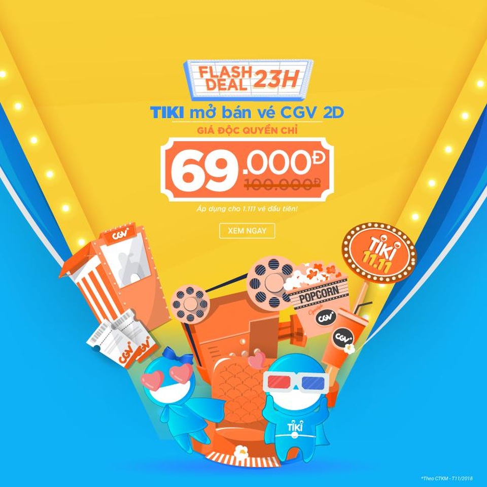 Sau chương trình 10.10, Tiki tiếp tục đạt những con số đáng ghi nhận trong cơn lốc giá sốc 11.11 - 2 2.000 coupon CGV giá sốc 69.000 đồng cháy hàng tại Tiki chỉ trong 20 phút
