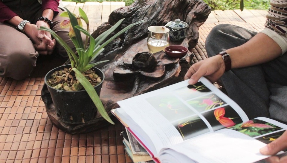 Trong “tổ chim” của anh Tuấn Anh có rất nhiều sách, hầu hết là những tài liệu về lan trên thế giới. Tất cả đều được anh cố công mua về tìm hiểu dù giá thành có lên đến vài trăm đô. Bên cạnh đó, “ông vua lan đất Hà Thành” cũng có sở thích thưởng trà và đặc biệt ưa chuộng các loại trà đặt riêng từ Tây Côn Lĩnh, Tà Xùa,…