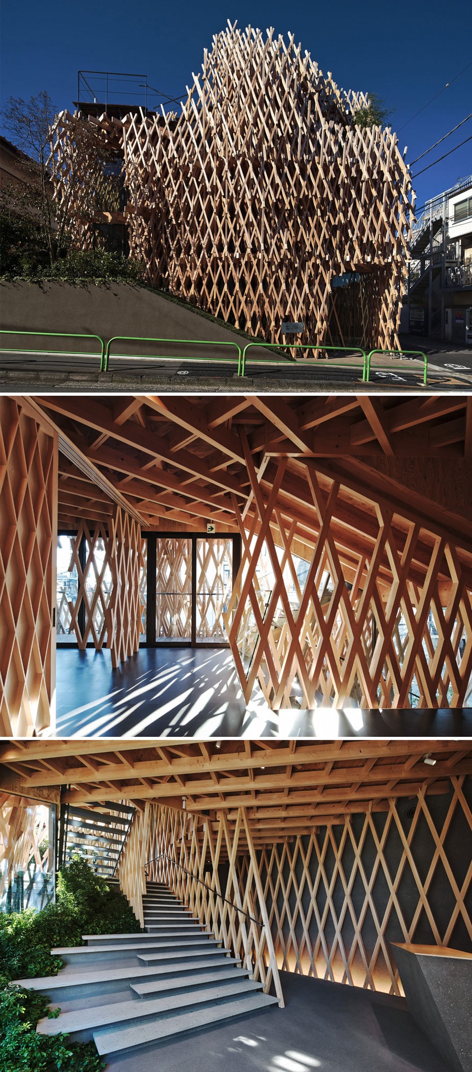 Cửa hàng bán đồ ngọt Sunny Hills tại Omotesando, Tokyo được bao phủ bởi hàng trăm que gỗ đan chéo nhau.