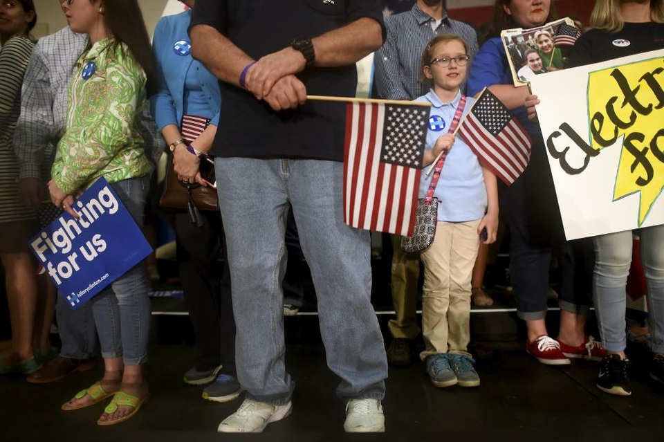 
Những người ủng hộ bà Clinton tham gia một cuộc vận động tranh cử ở Dunmore, Pennsylvania.
