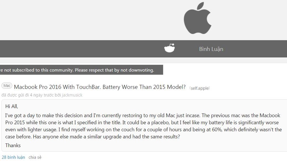 Người dùng "kêu trời" vì thời lượng pin của MacBook Pro mới - 3 Người dùng "kêu trời" vì thời lượng pin của MacBook Pro mới - 3