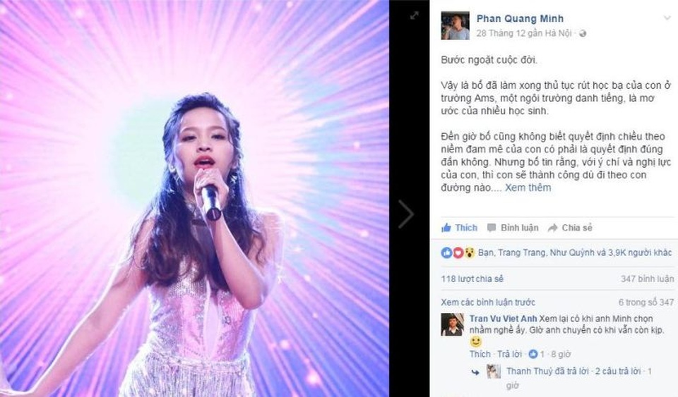 Xôn xao bức thư của ông bố quyết định cho con "nghỉ học theo hát" - 1 Bức thư của anh Phan Quang Minh gửi con gây xôn xao trên mạng xã hội
