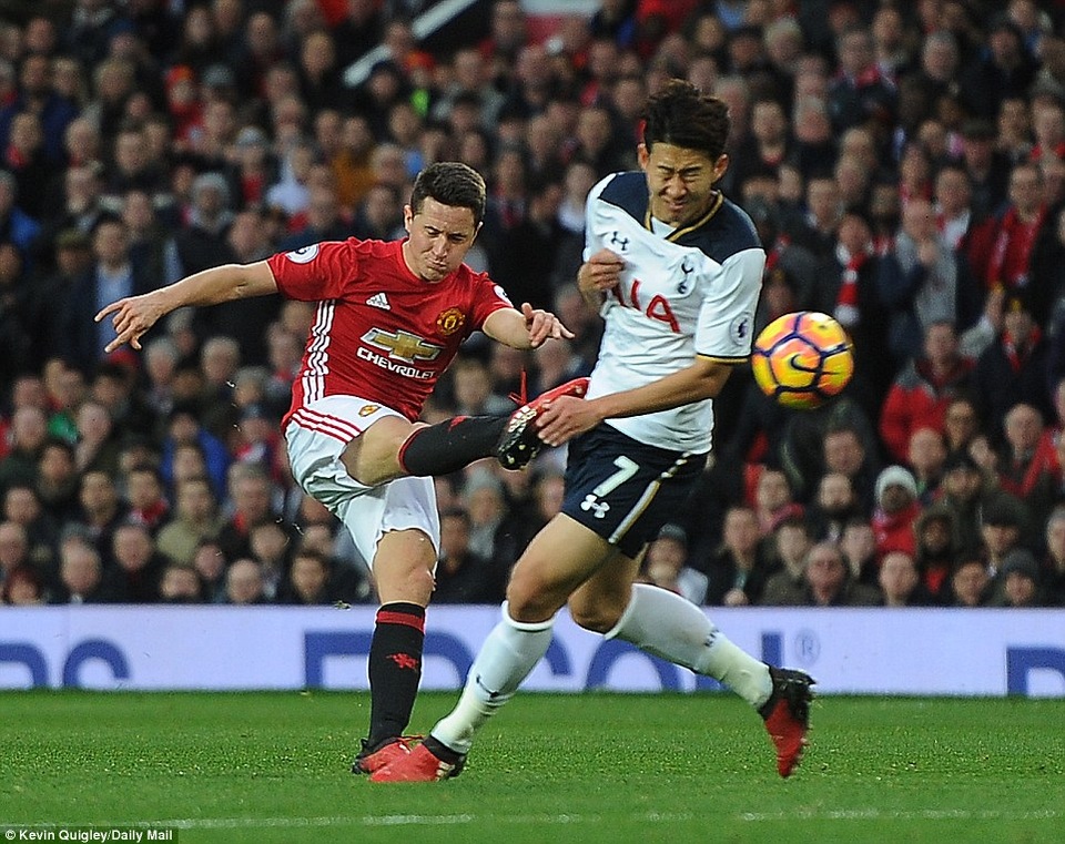 Nhìn lại chiến thắng quan trọng của MU trước Tottenham - 12
Cú sút bóng mạnh của Herrera trước sự áp sát của Son Heung Min