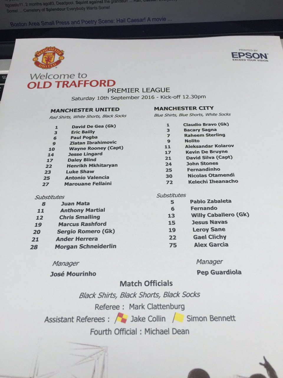 MU 1-2 Man City: Guardiola lại thắng Mourinho - 14
Danh sách cầu thủ hai đội và các trọng tài