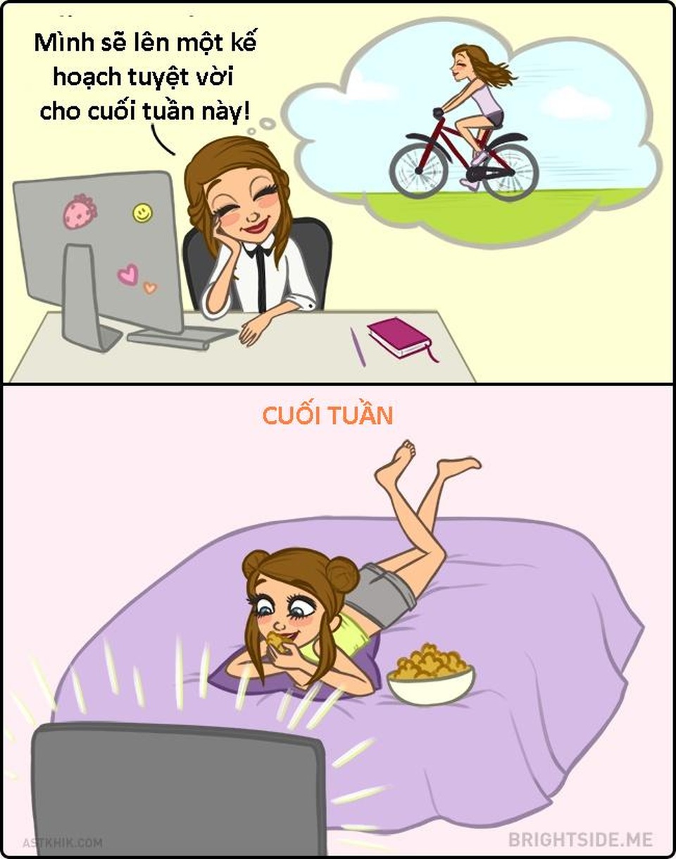 Những tình huống “dở khóc dở cười” trong cuộc sống chỉ con gái mới hiểu - 3 Luôn lên kế hoạch cho một ngày cuối tuần hoàn hảo nhưng thực tế thì bạn lại nằm lười ở nhà xem tivi vào chủ nhật.
