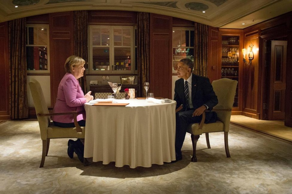 Ông Obama ăn tối riêng với Thủ tướng Đức - 1
Ông Obama và bà Merkel đã ăn tối riêng cùng nhau tại khách sạn Adlon ở thủ đô Berlin. (Ảnh: Reuters)