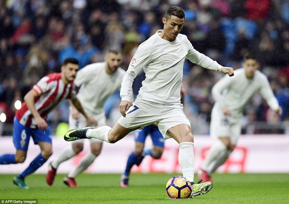 Real Madrid 2-1 Gijon: Cú đúp của C.Ronaldo - 1
C.Ronaldo tiếp tục ghi bàn trên chấm phạt đền