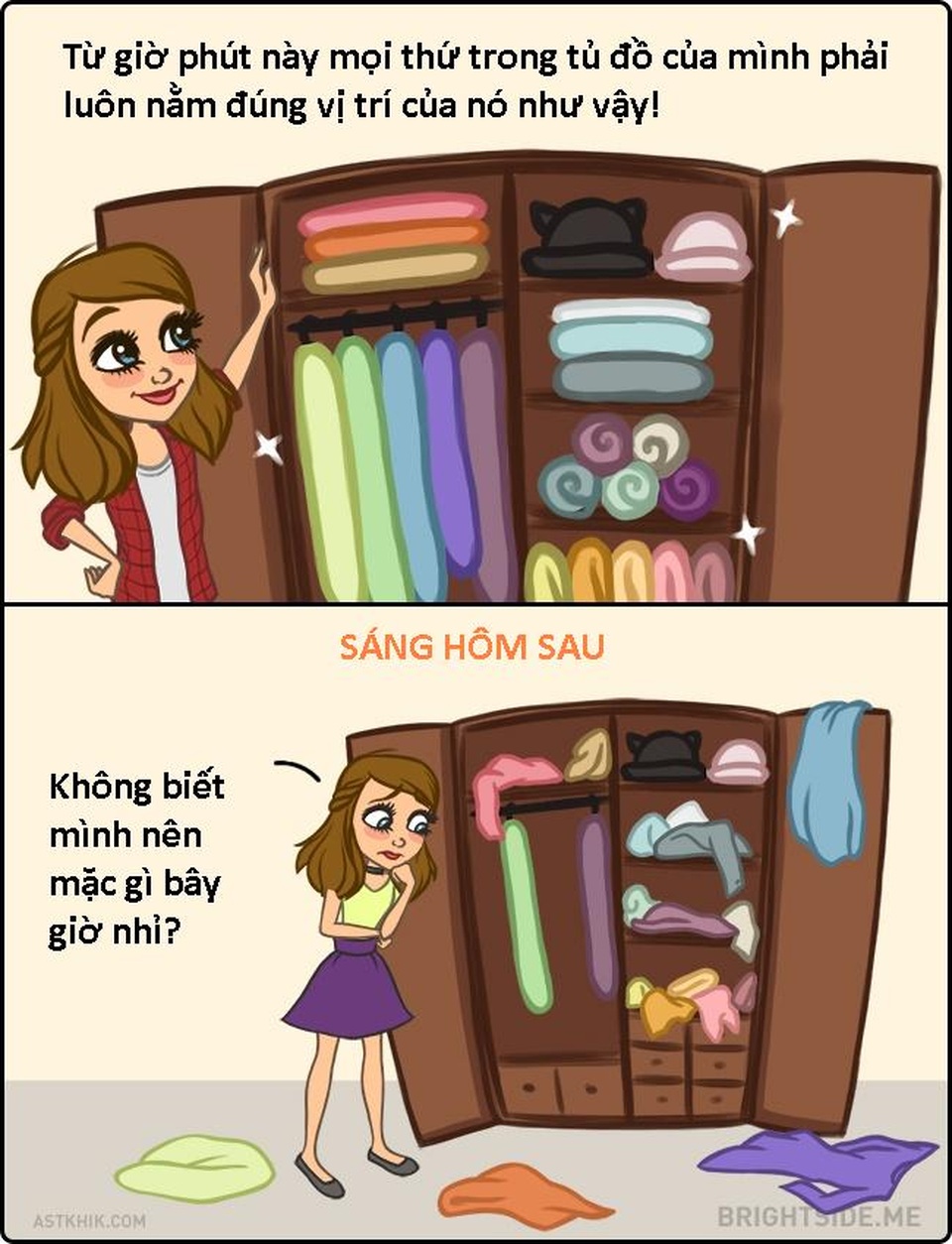 Những tình huống “dở khóc dở cười” trong cuộc sống chỉ con gái mới hiểu - 4 Mọi tủ đồ của các cô gái đều gọn gàng và tươm tất cho đến khi cô ấy cần chọn trang phục để ra ngoài.