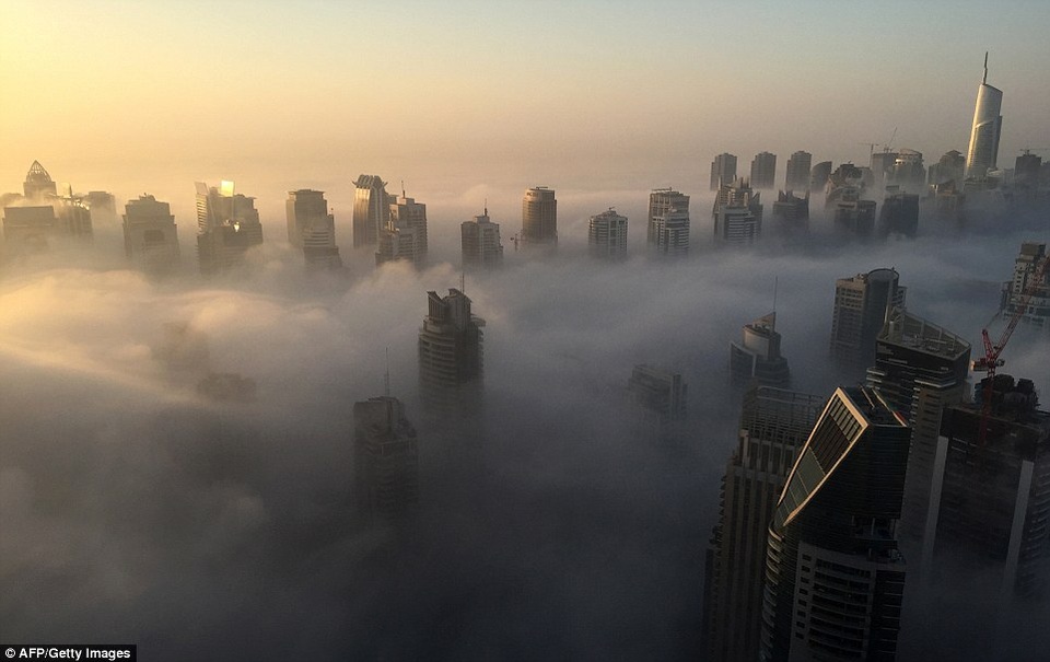 Những tòa nhà chọc trời đã trở thành biểu tượng của sự thịnh vượng và phồn vinh tại Dubai. Vào thời điểm tháng 12 hàng năm, nơi này thường xuyên chìm trong sương mù buổi sớm, là thời khắc thích hợp với những người thích săn mây.