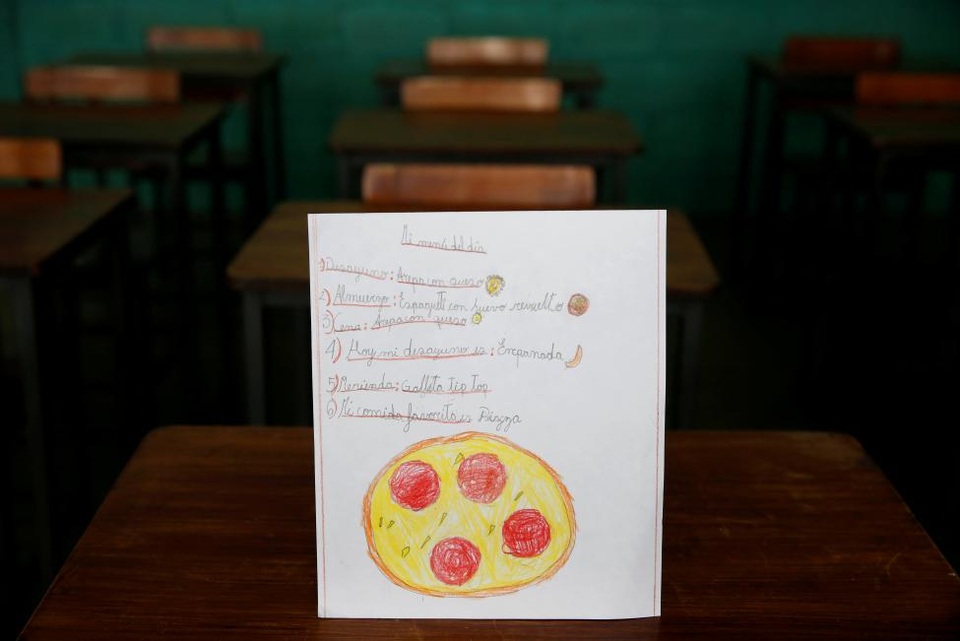 
Trẻ em mô tả tình trạng thiếu thốn thực phẩm. Một số học sinh thậm chí chỉ ăn xoài và chuối trong các bữa ăn và những món ngon như spaghetti hay pizza giờ trở thành chuyện quá khứ.
