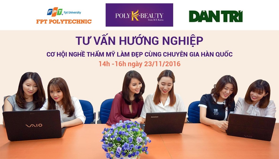 Tư vấn về triển vọng và định hướng theo nghề làm đẹp - 5 Các chuyên gia cùng Đại diện Hệ thống đào tạo Thẩm mỹ Hàn Quốc Poly K-Beauty, trực thuộc Tập đoàn FPT đang giải đáp những thắc mắc của độc giả báo Dân trí.