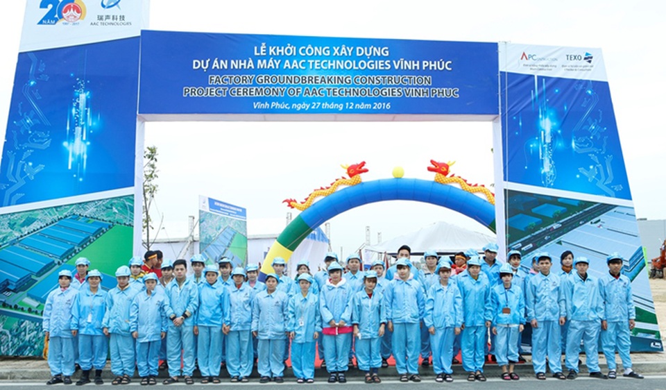 Xây dựng Nhà máy cung cấp linh kiện điện tử tiêu chuẩn thế giới tại Vĩnh Phúc - 3 Xây dựng Nhà máy AAC Technologies Vĩnh Phúc sẽ giải quyết việc làm cho khoảng 7.000 - 10.000 lao động tỉnh Vĩnh Phúc và các tỉnh lân cận