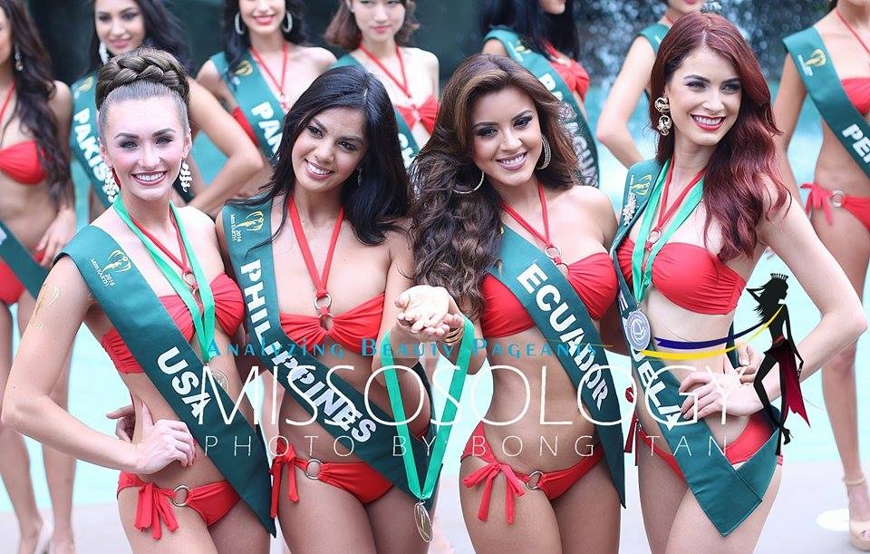 Mỹ nhân Hoa hậu Trái đất 2016 khoe sắc với trang phục áo tắm - 1
Bốn cô gái nổi bật nhất trong buổi ghi hình với trang phục áo tắm (từ trái sang): Mỹ, Philippines, Ecuador và Venezuela.