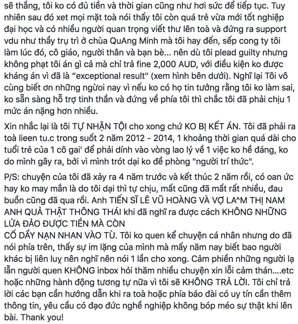 Thêm trường hợp tố vợ chồng quán quân Olympia 2005 chuyện tiền bạc? - 4
Ảnh chụp màn hình câu chuyện nữ du học sinh Q.Uyên tố từng là “nạn nhân” của vợ chồng Lê Vũ Hoàng trong diễn đàn cộng đồng du học sinh Việt tại Melbourne, Úc.