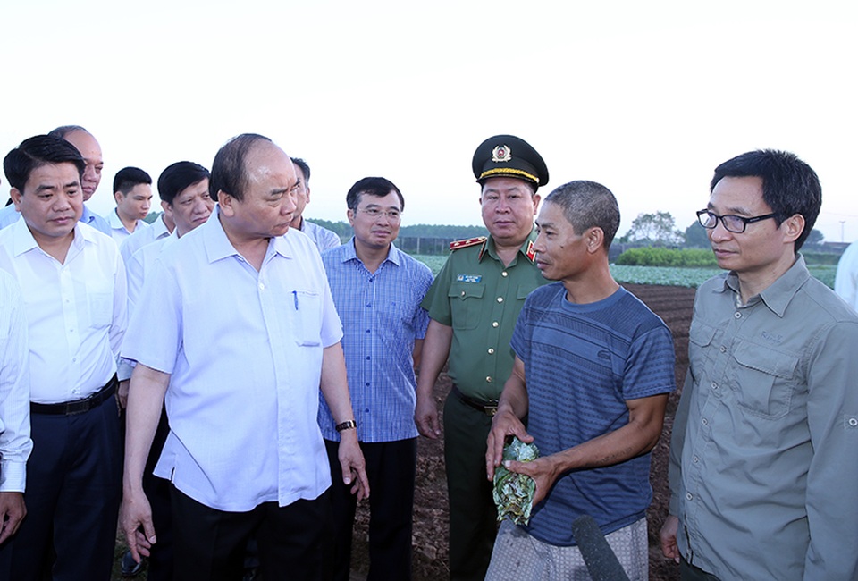 Thủ tướng Nguyễn Xuân Phúc thị sát chợ đầu mối Long Biên - 8
Thủ tướng Nguyễn Xuân Phúc thăm một cánh đồng sản xuất rau an toàn tại xã Văn Đức, huyện Gia Lâm. Ảnh VGP