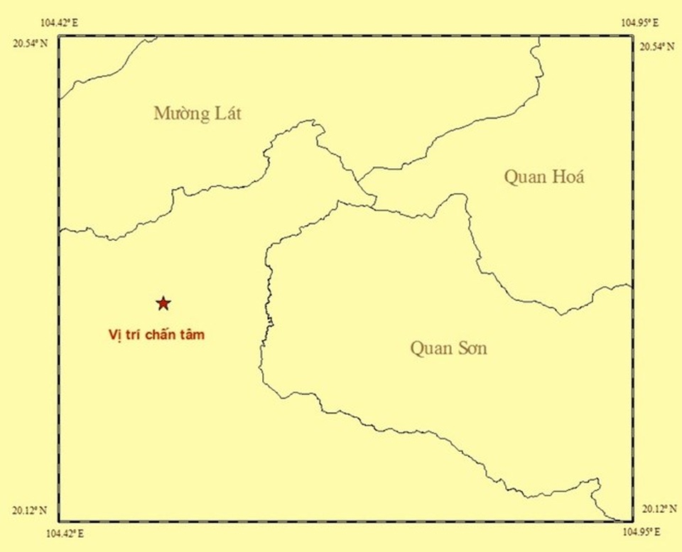 Động đất 3,9 độ Richter tại khu vực Thanh Hóa gần biên giới Việt-Lào - 1 Bản đồ chấn tâm trận động đất. (Nguồn ảnh: Viện Vật lý địa cầu)