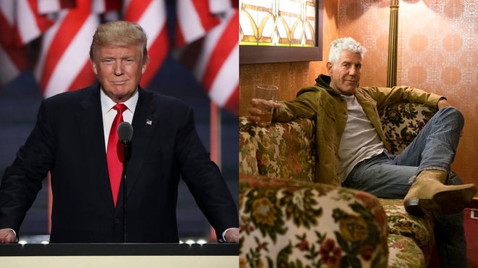 Đầu bếp ăn bún chả với Obama thề không ăn cùng Donald Trump - 1 Tổng thống đắc cử Mỹ Donald Trump và đầu bếp Anthony Bourdain (Nguồn: foodandwine.com)