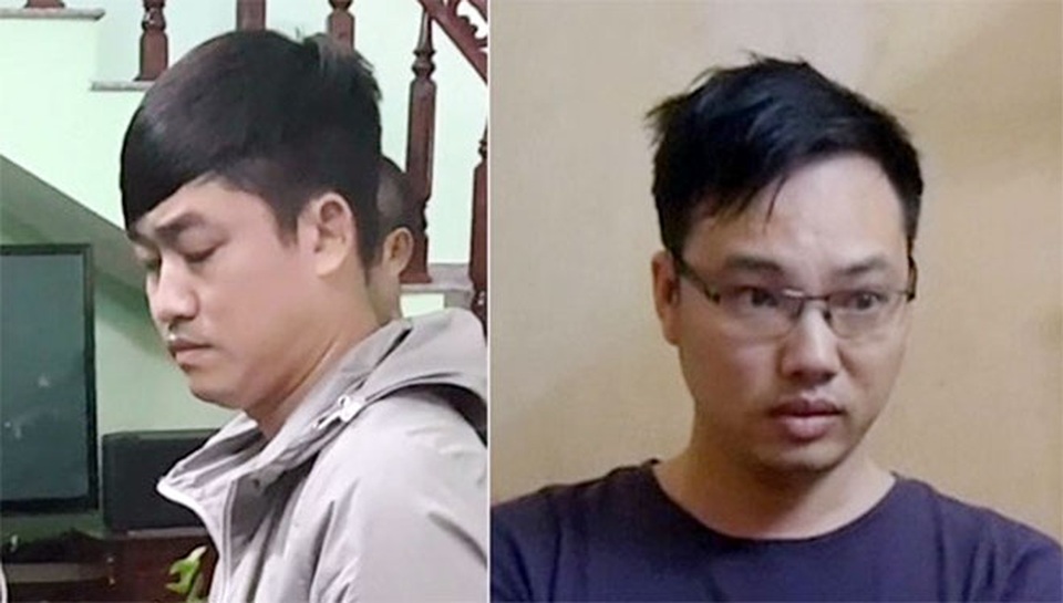 Triệt phá đường dây trộm cắp cước viễn thông cực lớn tại Việt Nam - 1 Các đối tượng Phạm Công Toàn (áo khoác trắng) và Nguyễn Văn Trịnh (áo nâu, mắt cận).