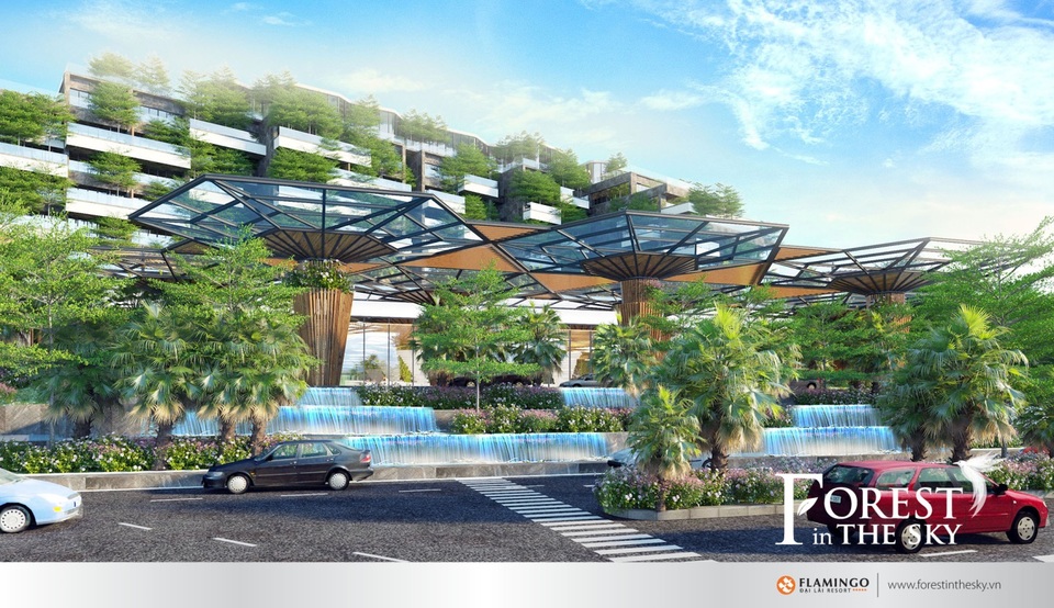 Forest In The Sky: Điểm sáng độc đáo trên thị trường BĐS nghỉ dưỡng - 1 11 tầng của tòa Forest In The Sky sẽ được phủ kín bởi 50.000 cây xanh, cây bụi và hoa nhiều màu sắc, hệ thống cây xanh khổng lồ này không chỉ giúp không gian trong lành mà còn trở thành điểm nhấn kiến trúc độc đáo cho cảnh quan khu resort. Hệ thống cây xanh được thiết kế theo nhiều cấp bậc gồm các loại cây lớn, dây leo phủ kín tại các khu vườn trên cao và biến mỗi không gian sống trở thành một biệt thự trên cao – Forest Sky Villa, nơi bạn có thể tận hưởng cuộc sống giữa rừng cây và ngắm trời mây, non nước.