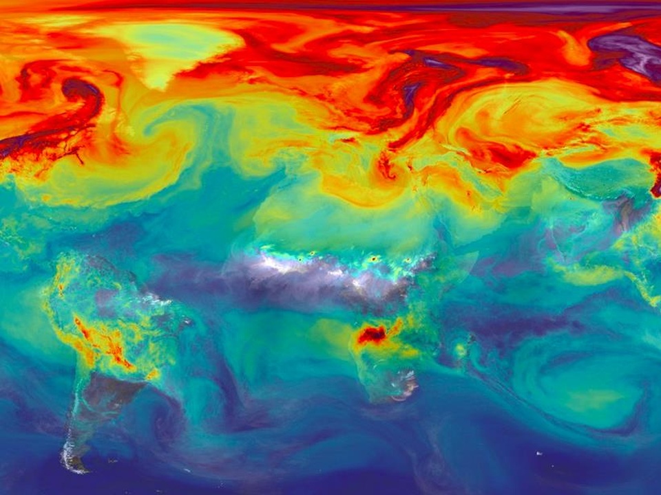 CO2 bị giữ trong đất đang bắt đầu thoát ra ngoài - 1 Nồng độ CO2 trong khí quyển (Ảnh: NASA)