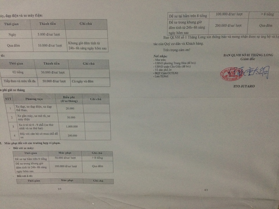 Khó tin mức giá gửi xe ô tô 200 ngàn đồng/đêm ở Hà Nội - 1 Bảng giá gửi xe tại tòa nhà Thăng Long Number one