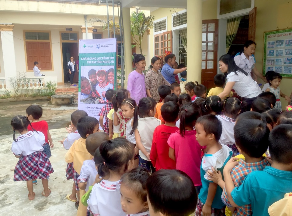 Chương trình khám tầm soát bệnh tim bẩm sinh cho hơn 2.200 cháu ở huyện Tân Kỳ, tỉnh Nghệ An của Bệnh viện Hoàn Mỹ Đà Nẵng