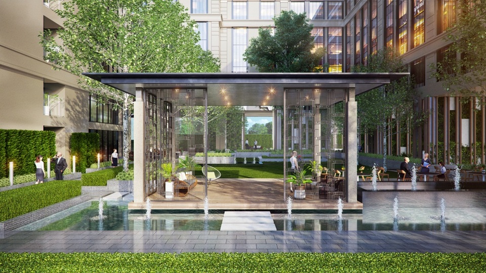 Khuôn viên cây xanh bao phủ sẽ là nơi thư giãn của cư dân sau ngày dài làm việc.