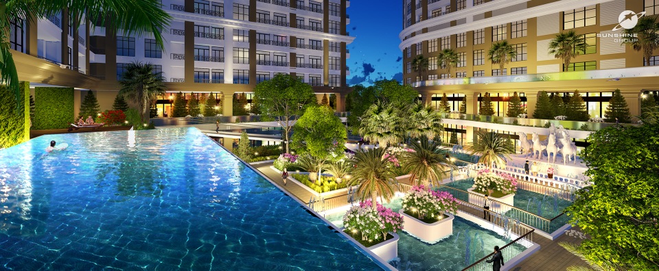 Phối cảnh Sunshine Garden tràn ngập không gian xanh theo phong cách kiến trúc tân cổ điển