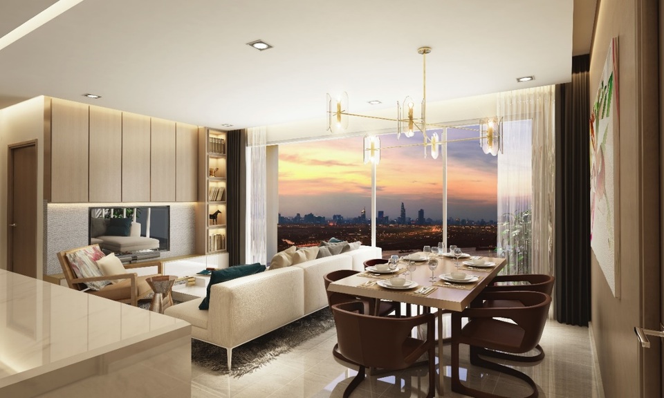 Kusto Home giới thiệu tòa tháp mới Bora tại Diamond Island - 3 Phối cảnh phòng khách và phòng ăn tại Diamond Island